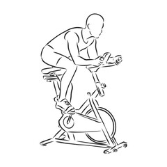 Hand drawn bicycle simulator doodle. Sketch sports equipment and simulators, icon. Decoration element. Isolated on white background.