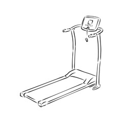 sports trainer ,treadmill, vector sketch illustration. Treadmill doodle style sketch illustration hand drawn vector