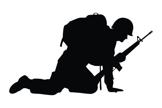 recommend clip art: A soldier with rifle gun silhouette vector