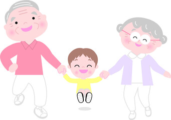 ほわほわタッチ、イラスト、ベクター、カット、かわいい、お年寄り、高齢者、60代、70代、年配、笑顔、全身、カット、
男女、女性、男性、夫婦、カップル、散歩、ウォーキング、健康、運動、歩く、孫、男の子、手つなぎ、遊ぶ、おじいちゃん、おばあちゃん、祖父母