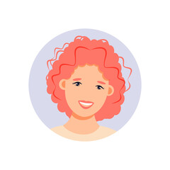 Woman avatar, portrait of a young caucasian woman in flat style