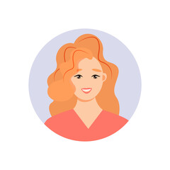 Woman avatar, portrait of a young caucasian woman in flat style