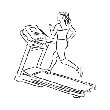 sports trainer ,treadmill, vector sketch illustration. Treadmill doodle style sketch illustration hand drawn vector