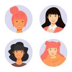 Portrait of a young beautiful, Asian fashion woman, vector flat illustration. Asian cute girl avatar.

