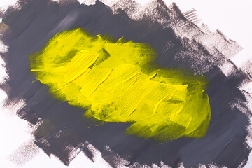 Abstract grey and yellow background with gouache. The trending colors of 2021 are illuminating and ultimate gray. Handmade author's work of the artist with a brush on paper. Two-color drawn background