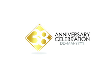 Square Simple 38 year anniversary, minimalist logo years, jubilee, greeting card. Birthday invitation, sign. Gold space vector illustration on white background - Vector