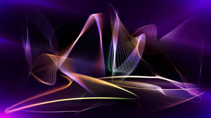 Vector design with a dynamic composition of colorful glcowing lines.
