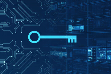 2d illustration digital abstract technology digital future cyber security key
