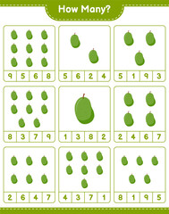 Counting game, how many Jackfruit. Educational children game, printable worksheet, vector illustration
