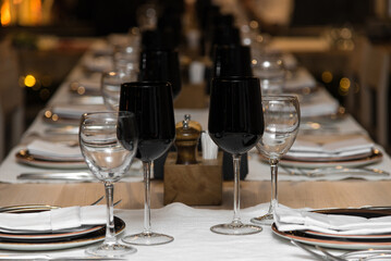 Table setting for reception at restaurant.