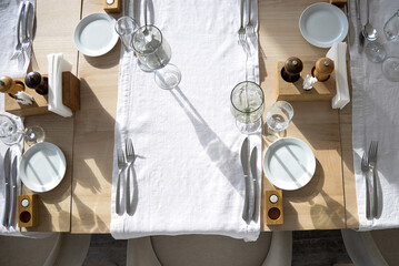 Table setting for reception at indoor restaurant.