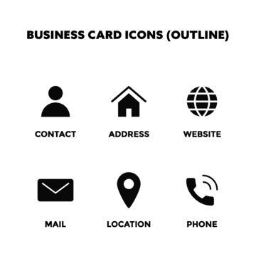 Business Card Icons | Icons Collection | Clean Vector Solid Icon | VCard Icons | Contact Phone Address Website Mail Location | Vector Minimal Icon
