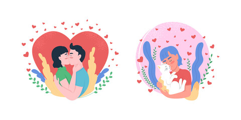 Love flat concept vector illustration set