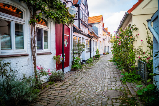 Old houses in the streets of Eckernfoerde in Schleswig-Holstein, Germany