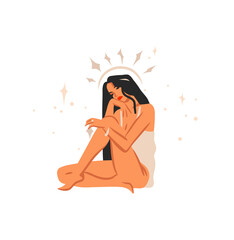 Hand drawn vector stock abstract flat graphic illustration with zodiac astrological sign Virgo with beauty magic female collection ,cartoon artistic design isolated on white background