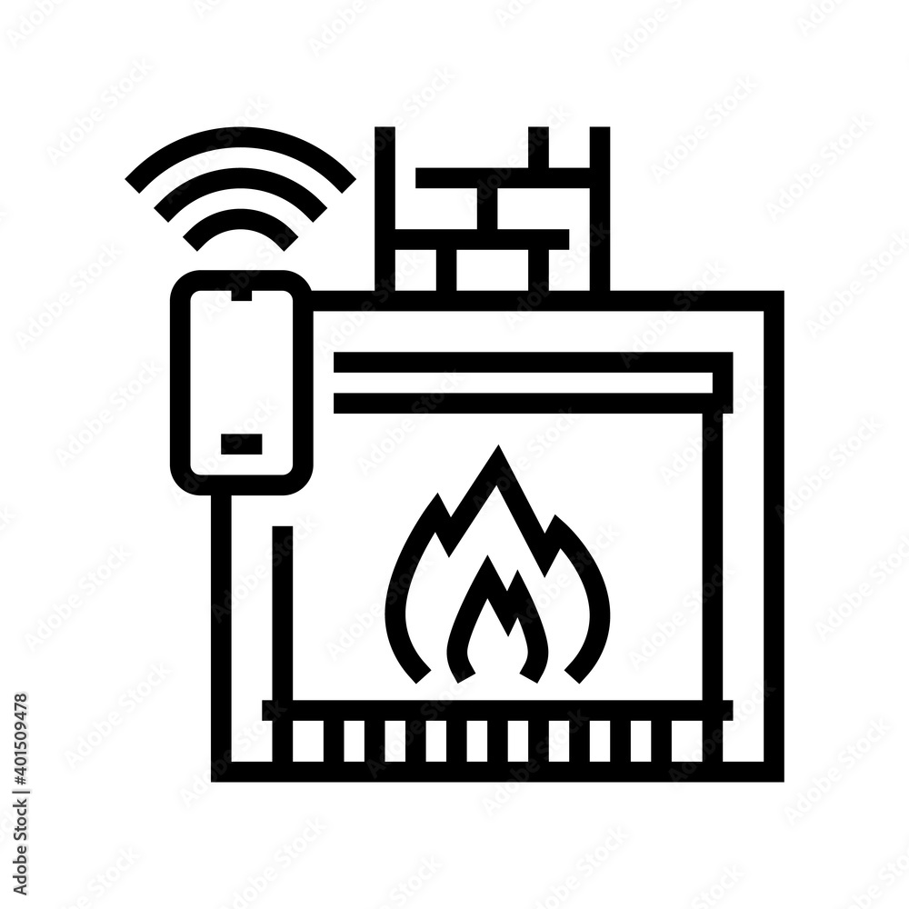 Poster fireplace control system of smart home line icon vector. fireplace control system of smart home sign