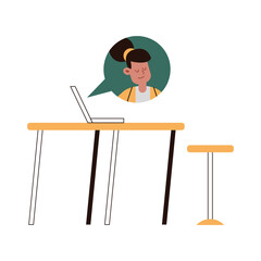 laptop with speech bubble chatting with woman