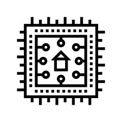 chip of smart home system line icon vector. chip of smart home system sign. isolated contour symbol black illustration