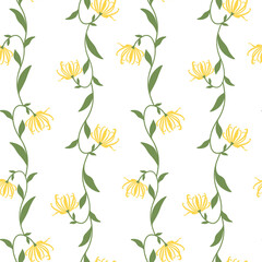 Fototapeta premium Seamless Vertical Stripe Pattern with Ylang Ylang or Cananga Branches. Seamless Pattern for Textile, Wallpaper, Backdrop, Wrapping Papers, Scrapbooking, Home Decor, Apparel