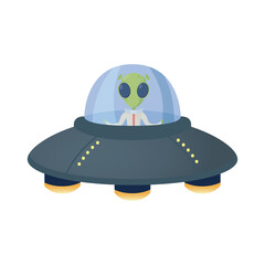 alien comic character in ufo isolated icon