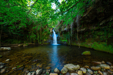 Lamiña waterfall, Lamiña, Saja Besaya Natural Park, Cantabria, Spain, Europe