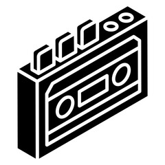 
Vintage radio with antenna, glyph isometric icon style 
