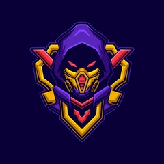 Assassin head with mask logo gaming. Ninja face esport twitch avatar. Character mascot design