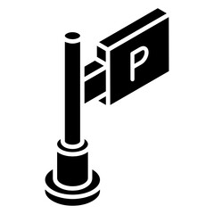 
P signage board symbolizing parking lot icon in glyph isometric style 
