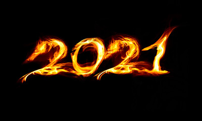 Beautiful fire numbers 2021 on a black background