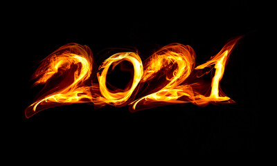 Beautiful fire numbers 2021 on a black background