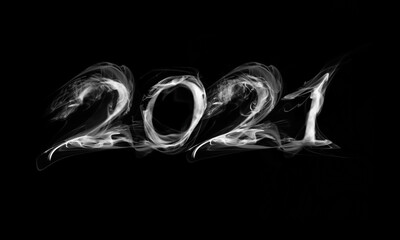 Beautiful fire numbers 2021 smoke on a black background