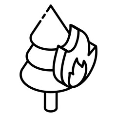 
Pine with fire flame denoting burning tree icon
