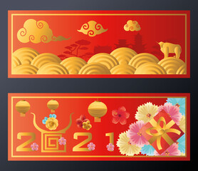 Chinese new year 2021 labels vector design
