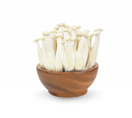 Mushroom in wooden  cup on  white