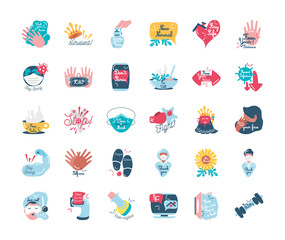 covid 19 virus stickers icons group vector design