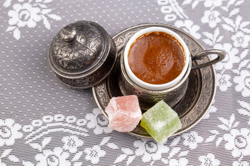 Traditional delicious Turkish coffee and Turkish delight