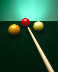 Billiard pool game on green table