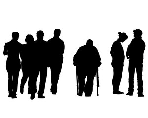 Man and women on on street. Isolated silhouette on a white background