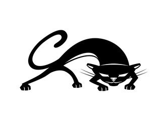 Illustration with black cat icon on white background.