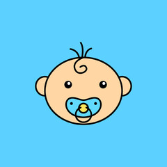 Simple baby face vector illustration isolated on blue background. Linear color style of baby icon