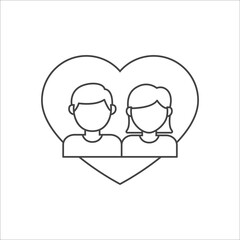 Simple line art of couple vector illustration isolated on white background. Linear style of couple icon