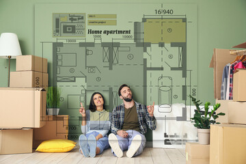 Young couple imagining interior of their new house