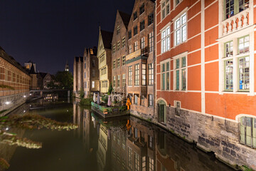 houses at the waterline of ghent in flanders