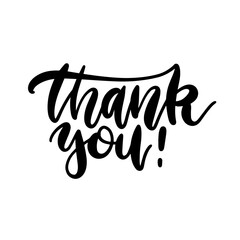 Thank you - handwritten vector illustration, black brush pen lettering isolated on white background.