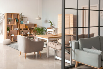 Stylish interior of modern dining room