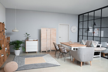 Stylish interior of modern dining room