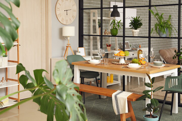 Stylish interior of modern dining room