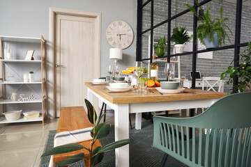 Stylish interior of modern dining room
