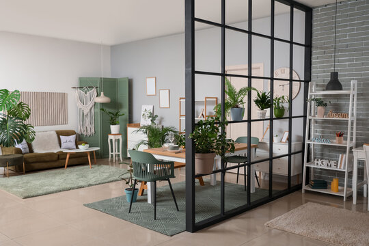 Stylish interior of modern dining room