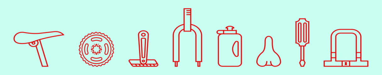 set of bike parts cartoon icon design template with various models. vector illustration isolated on blue background